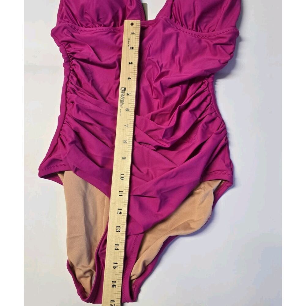 J.Crew Ruched V Neck One Piece Swimsuit Womens Size 6 Fuchsia BC116 - Picture 6 of 10